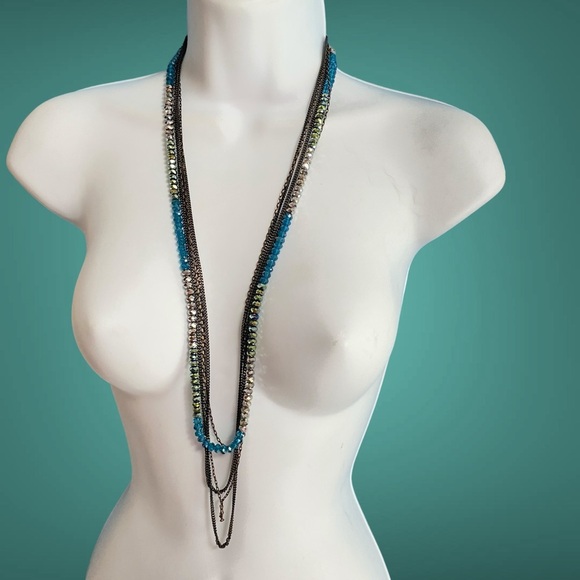 Sparkly Beads & Chains Multi Strand Long Necklace - Picture 1 of 10